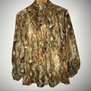 Jennifer Lopez Animal Print Tie Neck Blouse